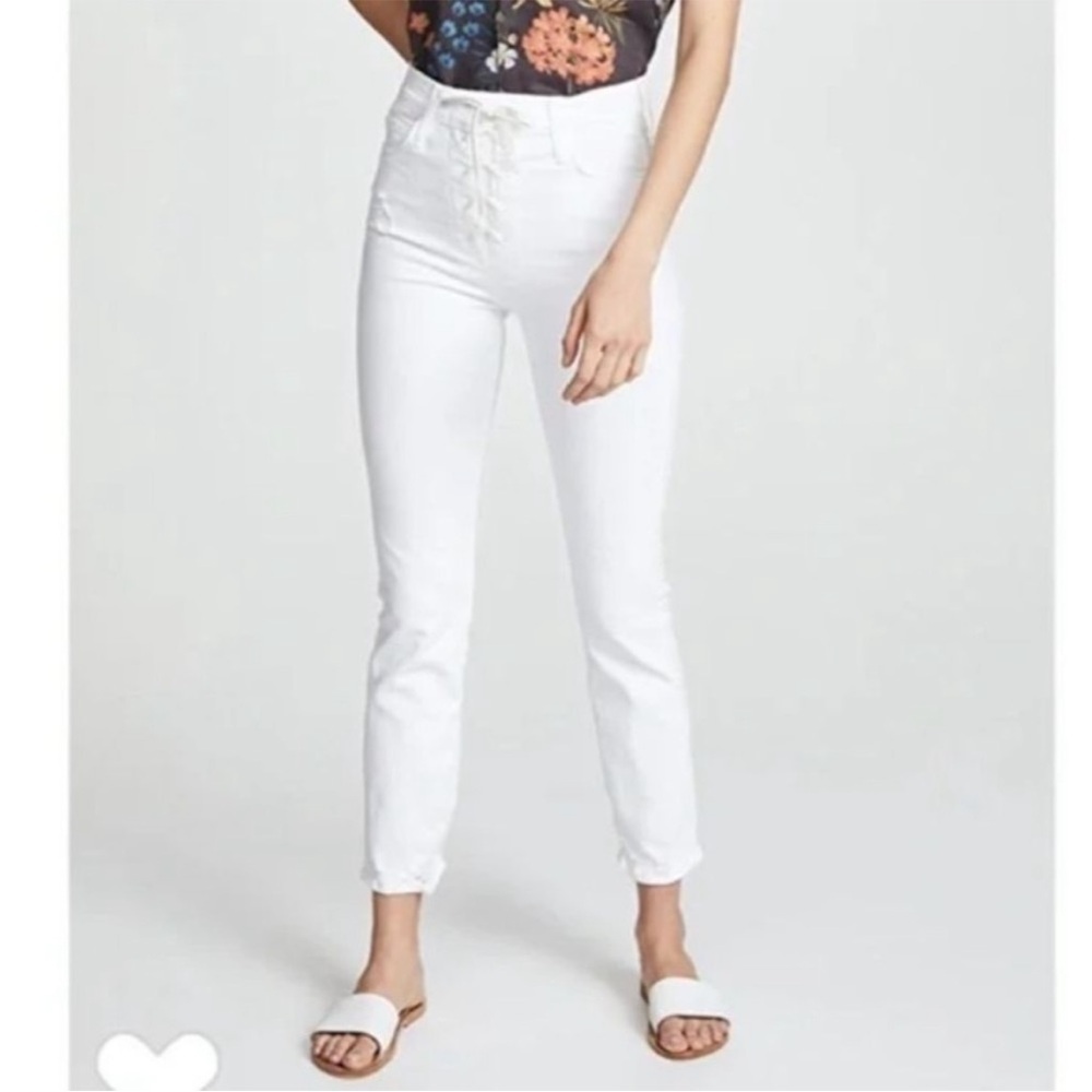 MOTHER SUPERIOR Jeans White Lace Up Dazzler Ankle Chew Denim Raw Hem Size 25